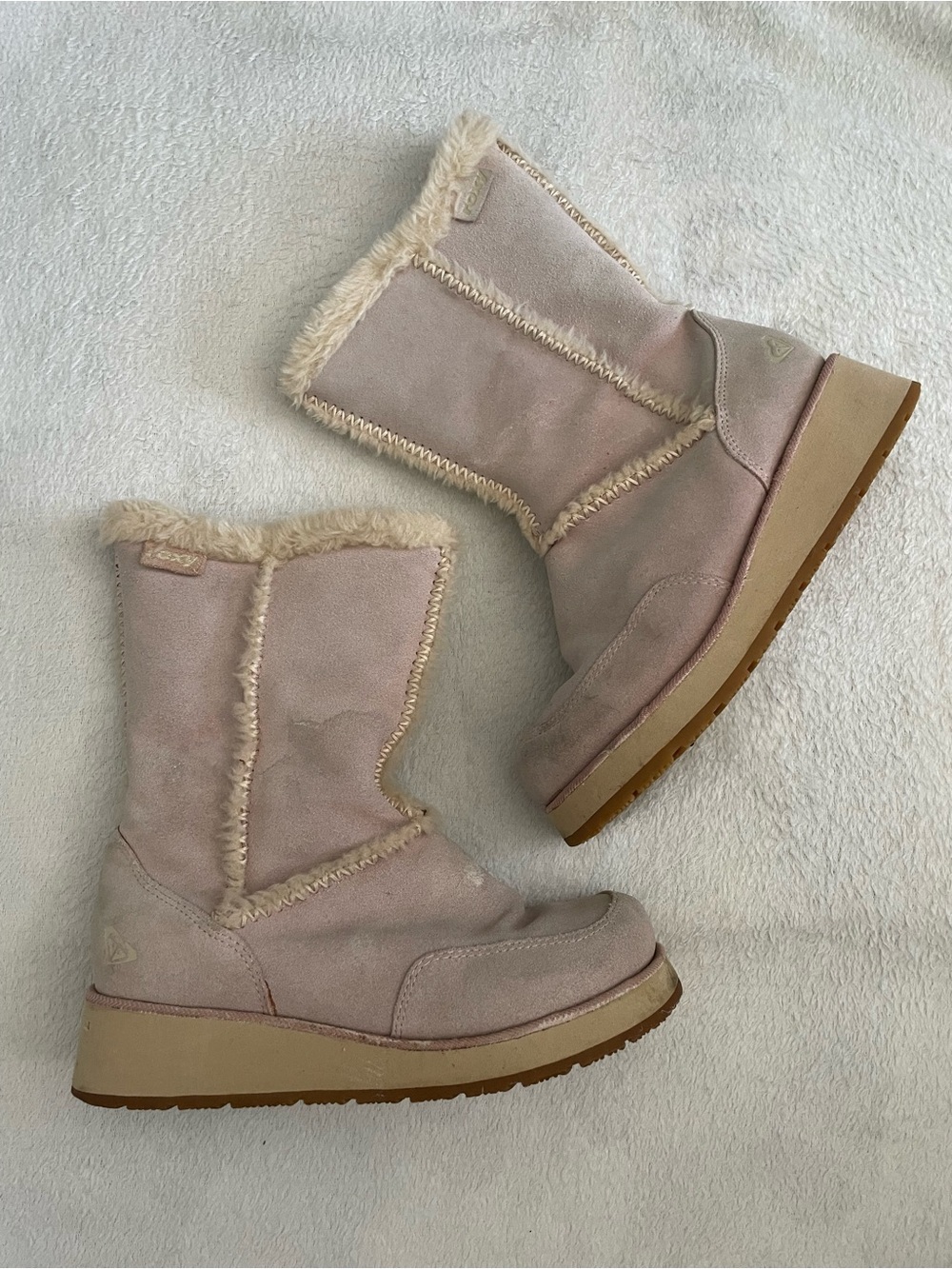 Y2K Roxy Women's size 6 Light Pink Leather Shearling Winter Boots